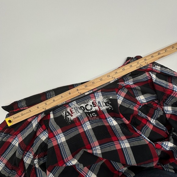 Aeropostale Mens Plaid Shirt Western Pearl Snap L/G Large Red Black - Picture 3 of 8